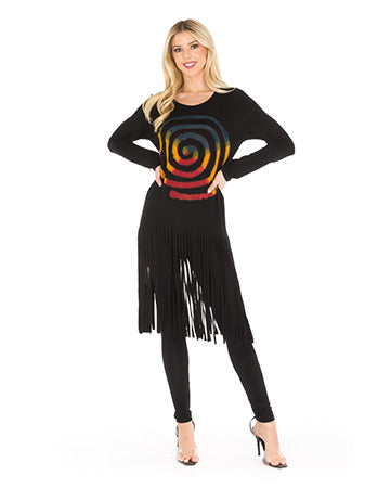MULTI SPIRAL TIE DYE FRINGE TOP