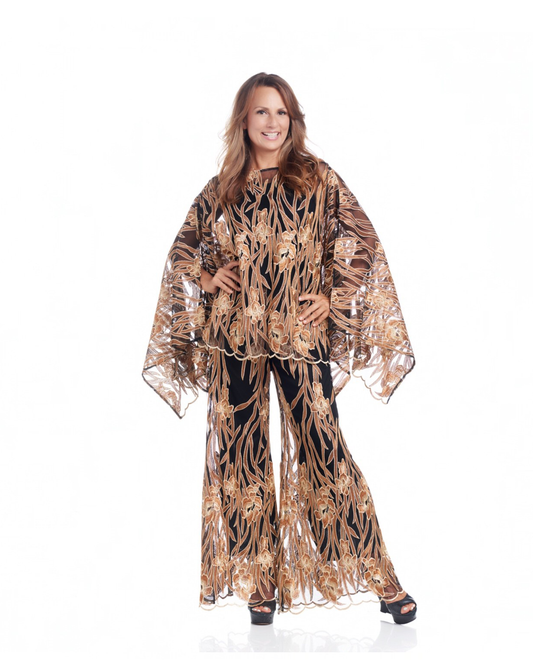 EMBROIDERED BAMBOO PALAZZO PANT