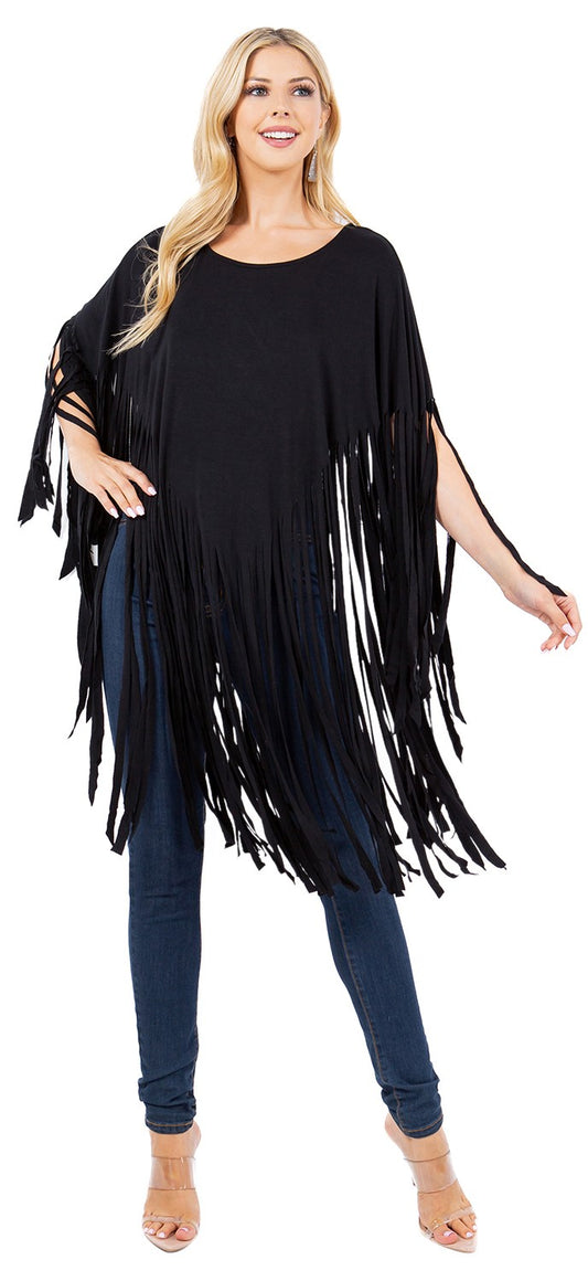 Long Fringe Poncho Top