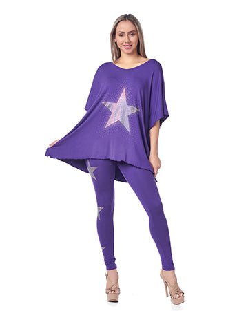 RHINESTONE STAR 2PC LEGGING SET PURPLE