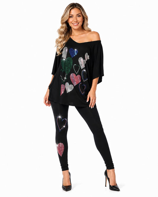 RHINESTONE STAR 2PC LEGGING SET BLACK
