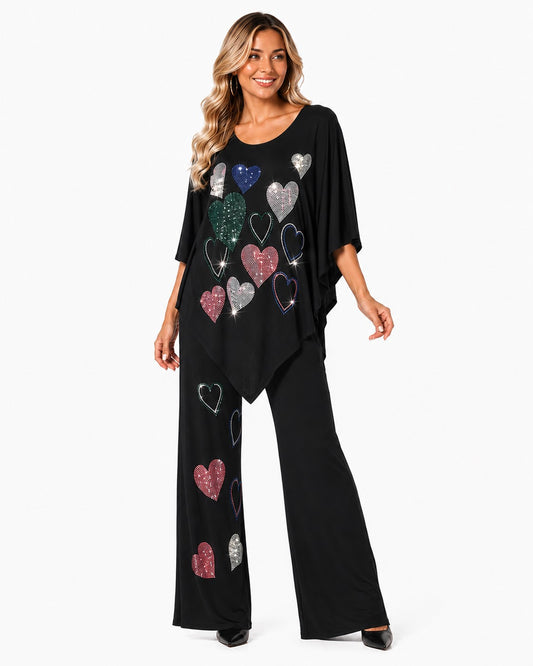 RHINESTONE HEARTS 2PC PANT SET