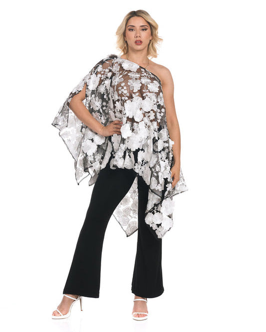 3D EMBROIDERY BLACK/WHITE FLORAL FLORAL COUTURE7-WAY SCARF