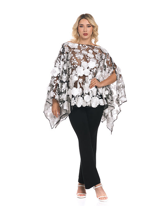 3D EMBROIDERY BLACK/WHITE FLORAL FLORAL COUTURE7-WAY SCARF