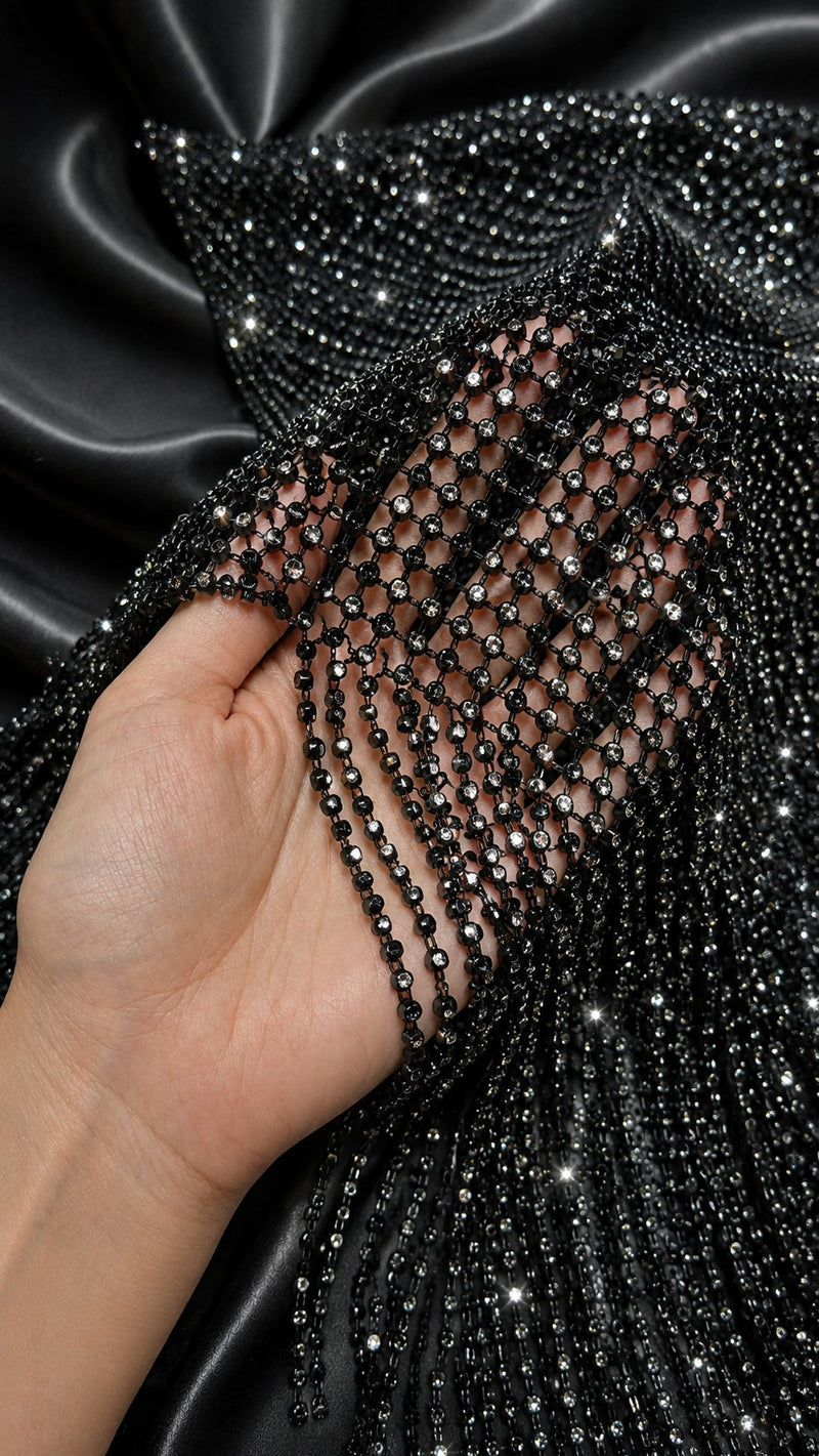 JEWEL NIGHT RHINESTONE MESH FRINGE DRESS