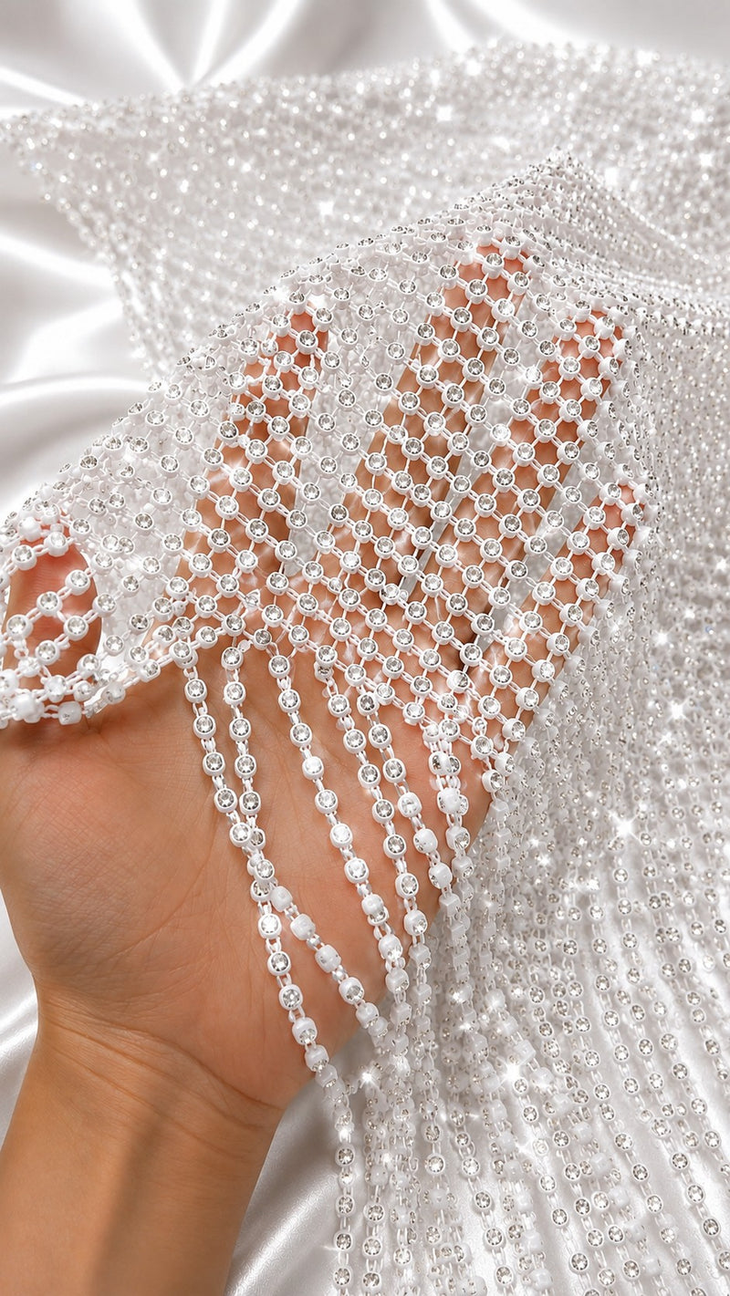 JEWEL NIGHT RHINESTONE MESH FRINGE DRESS