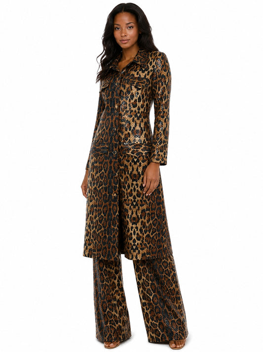 LEOPARD SEQUIN-FOIL ESCAPE DUSTER JACKET