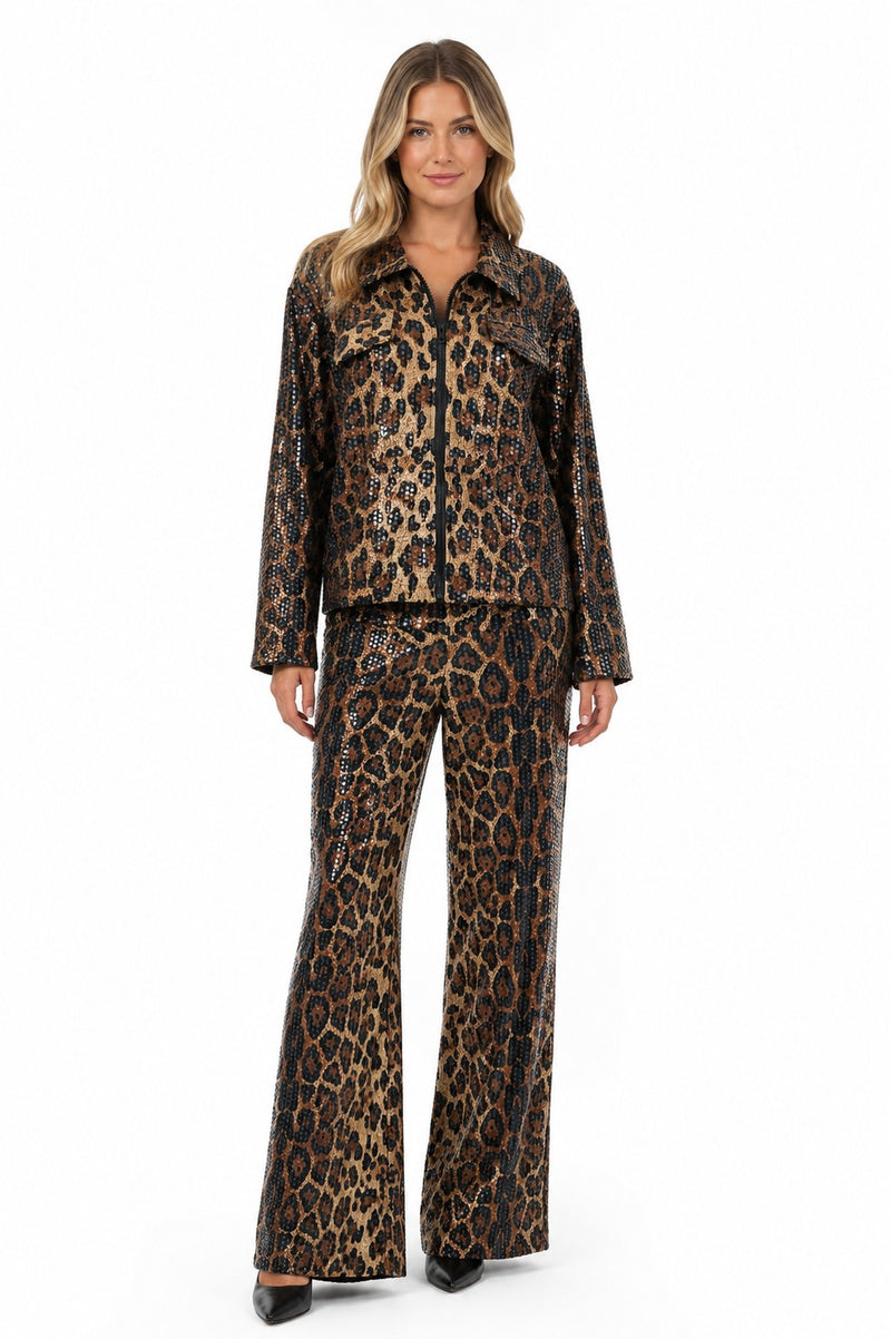 LEOPARD SEQUIN-FOIL ESCAPE PALAZZO PANTS