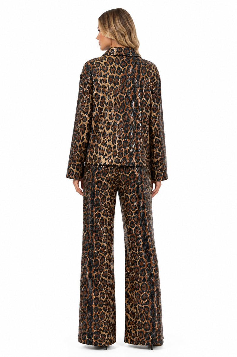 LEOPARD SEQUIN-FOIL ESCAPE PALAZZO PANTS