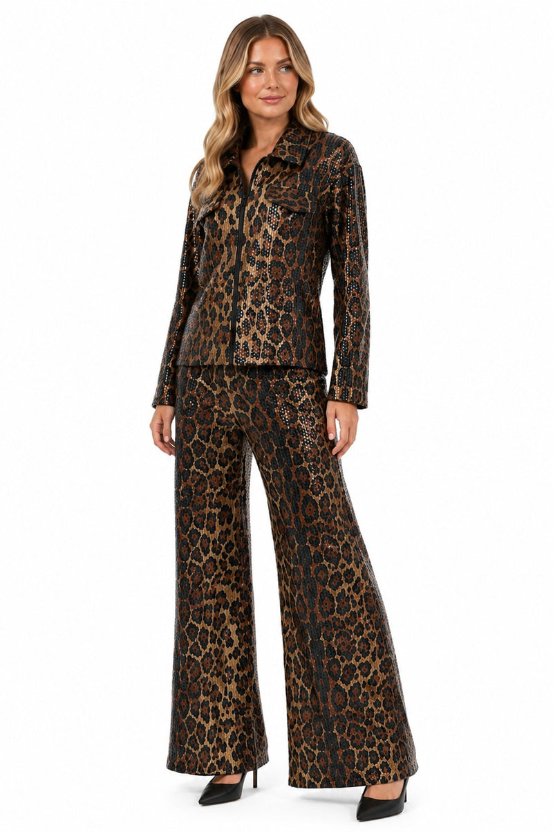 LEOPARD SEQUIN-FOIL ESCAPE ZIP FRONT JACKET