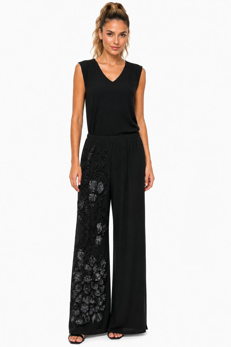 ALLURE 3/D MESH FLORAL BEADED LACE DREAM PALAZZO PANTS