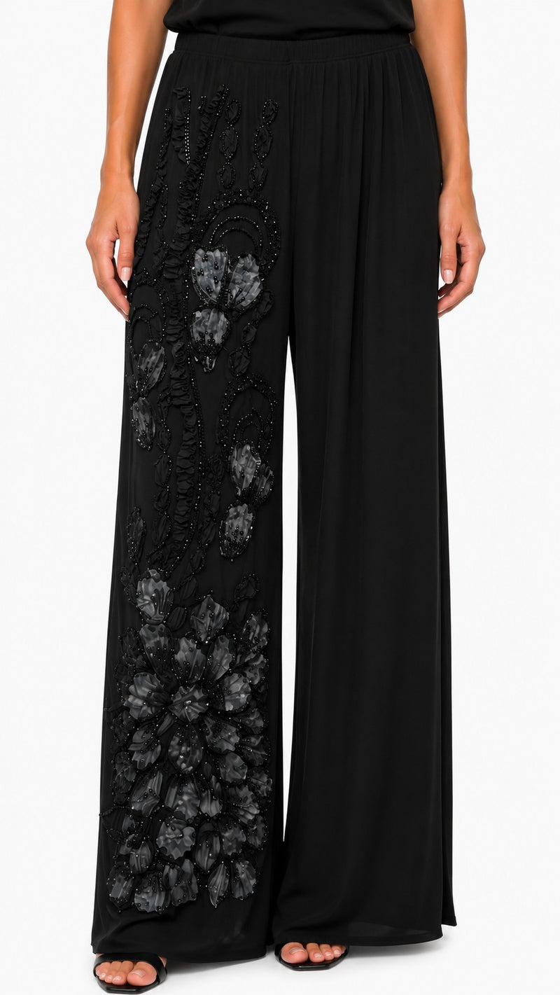 ALLURE 3/D MESH FLORAL BEADED LACE DREAM PALAZZO PANTS