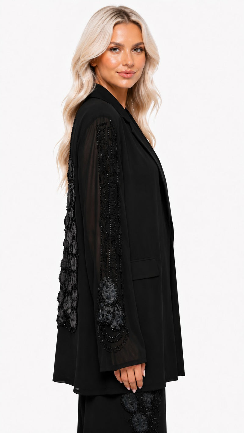 ALLURE 3/D MESH FLORAL BEADED LACE DREAM BLAZER