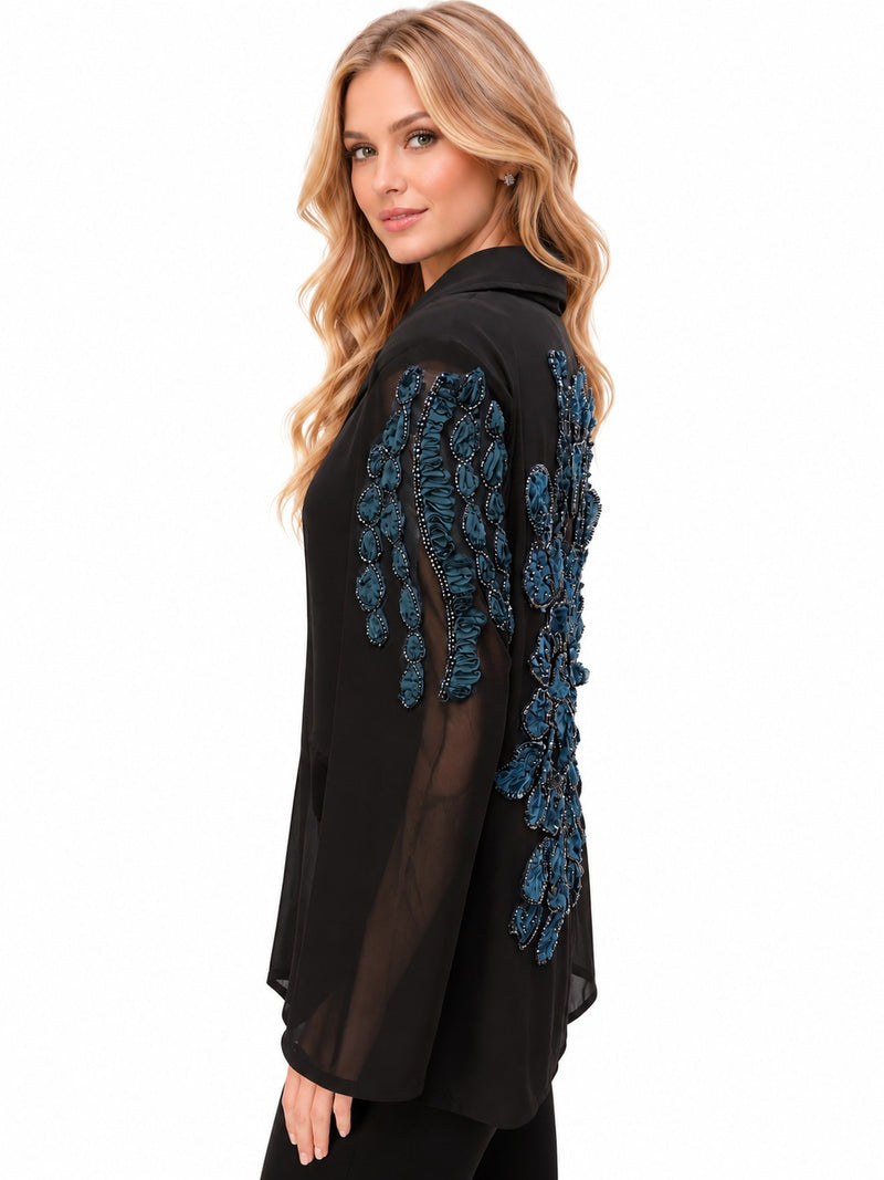 ALLURE 3/D MESH FLORAL BEADED LACE DREAM BLAZER