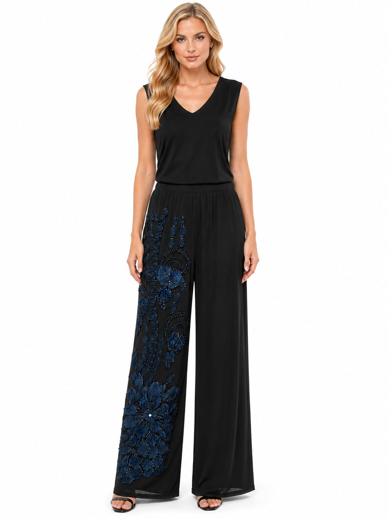 ALLURE 3/D MESH FLORAL BEADED LACE DREAM PALAZZO PANTS