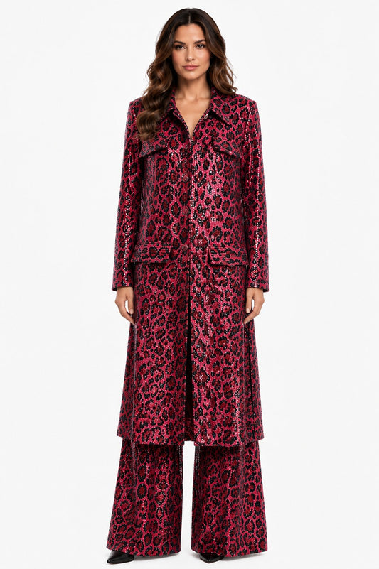 LEOPARD SEQUIN-FOIL ESCAPE DUSTER JACKET