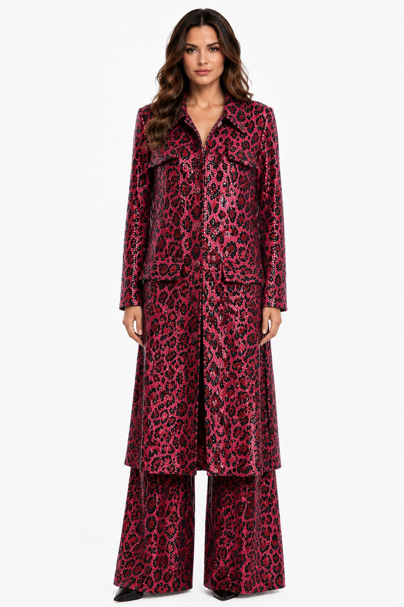 LEOPARD SEQUIN-FOIL ESCAPE DUSTER JACKET
