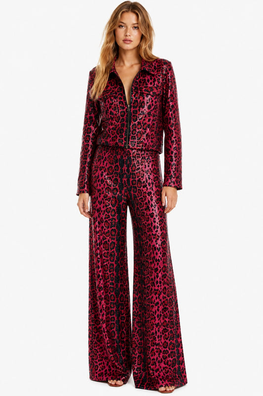 LEOPARD SEQUIN-FOIL ESCAPE ZIP FRONT JACKET