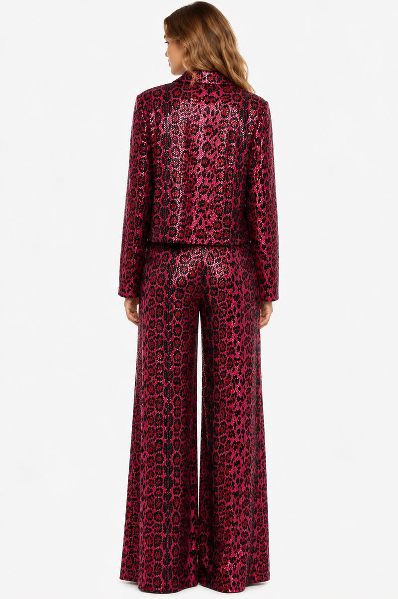 LEOPARD SEQUIN-FOIL ESCAPE PALAZZO PANTS